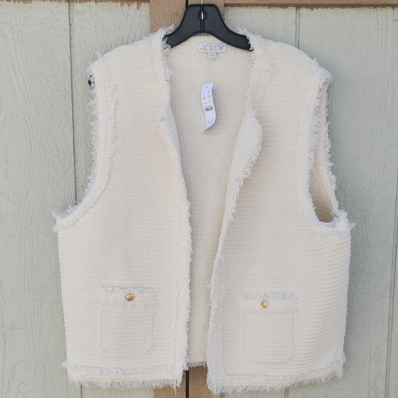 J. Crew Jackets & Blazers - NEW J.CREW Textured Open Front Old Money Coastal Hamptons Preppy Vest Cream XXL